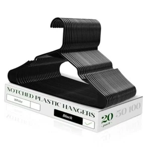 Plastic Notched Hangers Space Saving Tubular Clothes Hangers 20 Pack Black - Picture 1 of 8