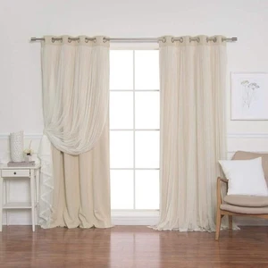 Beige Lace Solid 52 in. W x 108 in. L Grommet Blackout Curtain (Set of 2) - Picture 1 of 6