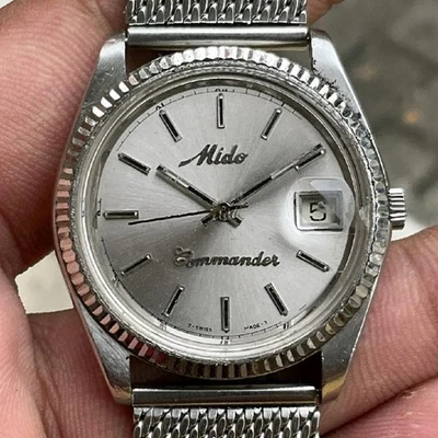 Raro Reloj MIDO Commander Automático 8276 Completo Plateado Indicador de Fecha Hombres De Colección Foto 1 de 4