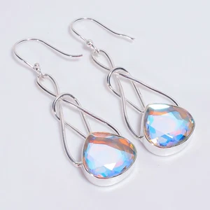 Mystic Quartz Gemstone Ethnic Handmade 925 Sterling Silver Earrings 2.2" f726 - Picture 1 of 6