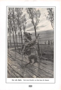 Das Erste Opfer - Hans W. Schmidt - 1914 - Historischer Kunstdruck ~19x28cm - Bild 1 von 1