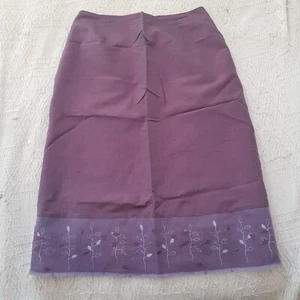Next Womens Silk knee length Lined Purple Skirt Size 12. Embroidered hem panel. - Picture 1 of 10