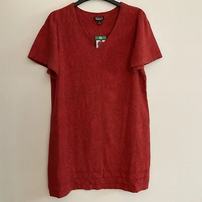 Vestido Original Nicole Miller Para Mujer XL Mezcla de Lino Rojo Estampado de Hojas Nuevo con Etiquetas Foto 1 de 4