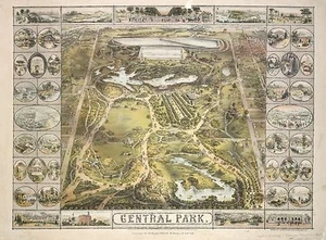 1862 JOHN BACHMANN, BIRD'S EYE VIEW CENTRAL PARK MANHATTAN, NEW YORK MAP POSTER - Picture 1 of 2