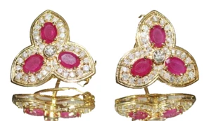 1.76ct Natural Round Diamond 14K Yellow Gold Ruby Anniversary Stud Earrings - Picture 1 of 16