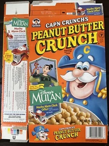Scatola cereali Cap'n Crunch burro di arachidi 1998 - offerta sveglia Mulan Mushu - Foto 1 di 6