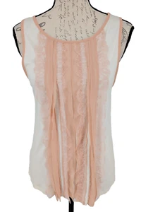 Ann Taylor Sleeveless Top Med White Soft Peach Lace Embellishment  Fresh - Picture 1 of 8