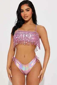 Fashion Nova Miami Ready Metallic 2 Piece Sunsuit Set - Picture 1 of 3