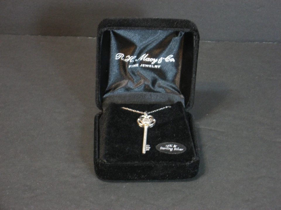 Macy's Diamond Accent Sterling Silver & 10k Gold Two-tone Key Pendant Necklace