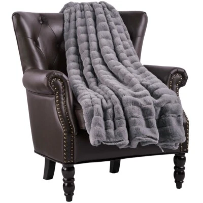 Manta acanalada Sherpa de felpa suave gris - lino ciprés - grande (60X 80) Foto 1 de 2