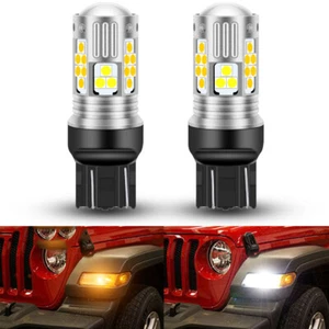 7443 Amber White LED Turn Signal DRL Light Bulbs For 2018-2021 Jeep Wrangler JL - Picture 1 of 12