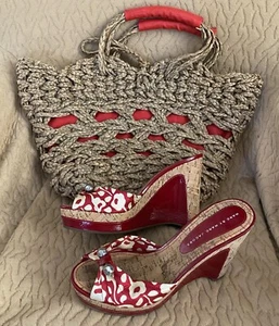 Orig. Sandali Marc Jacobs + borsa a cesto EU 39 pelle sughero décolleté shoes US 9 red - Foto 1 di 13