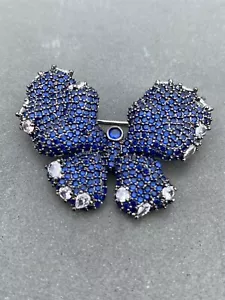 White Gold Plated Luxury Imitation blue sapphire crystals Butterfly Brooch - Picture 1 of 6