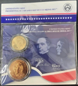 2010 Franklin Pierce & First Spouse $1 Presidential Coin & Medal Set BU - Picture 1 of 4