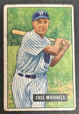 1951 Bowman Cass Michaels Baseball Card #132 Senators 2B Poor Creased Stained OC - Image 1 of 2