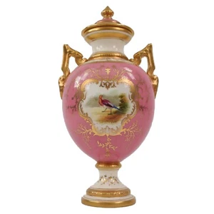 Coalport Pink Porcelain Vase Randalls Exotic Birds h18cm V5146 Circa 1900 - Picture 1 of 11