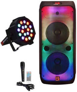 MR DJ FLAME3200 8" X 2 Rechargeable Portable Karaoke Speaker + 18-LED DJ Light - Picture 1 of 10