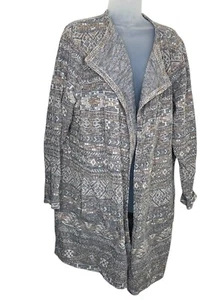 Cárdigan largo abierto Lucky Brand suéter plumero talla 2X azteca suroeste gris tostado - Imagen 1 de 11
