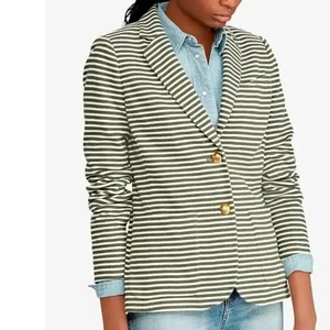 NWT Lauren Ralph Lauren Olive Striped Blazer Womens Sz S Soft Knit Career Jacket - Bild 1 von 13