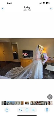 Wedding dress And Blusher Veil mint condition, has sewn In bra cups size 12 - Image 1 of 4