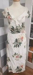 Womens TOPSHOP Cream Floral Print Cold Shoulder Wrap Dress - UK 12 - Picture 1 of 8