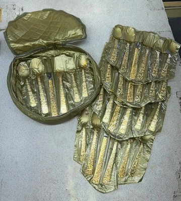 Juego de cubiertos 48 piezas acero inoxidable Japón oro electrochapado floral rosa servicio para 8 Foto 1 de 4