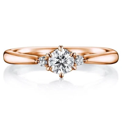 Gold Diamond Ring Round 0.55 Ct IGI GIA Lab Created 3- Stone 18k Rose Sizable - Image 1 of 4