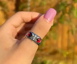 Gothic Womens Adjustable Owl Bird Ring Stainless Steel Women Teen RED 5-9 A-1 - Picture 1 of 1