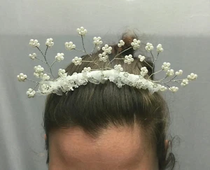 White Wedding Princess Flower Girl Comb Hair Accessory with Flowers - Picture 1 of 2