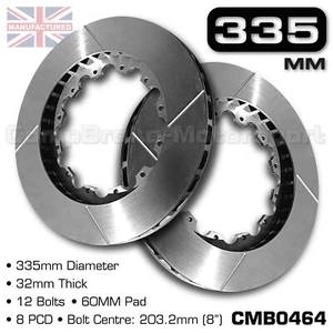 335MM x 32MM X 12 BOLT X 60MM PAD X 8″ PCD – VENTED BRAKE DISCS – PAIR - Picture 1 of 1