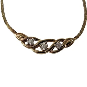 Collier en or 14 carats non signé avec 3 diamants véritables 16" croisé tressé 2,46 g - Photo 1/15