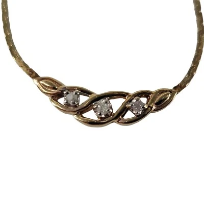 Collar de oro de 14kt sin firmar con 3 diamantes genuinos trenzado cruzado de 16" 2,46 g Foto 1 de 4