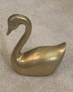 Vintage Solid Brass Swan Paper Weight Figurine 4" Tall - Picture 1 of 9