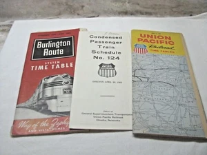 3 VINTAGE RAILROAD TIMETABLES-BURLINGTON ROUTE,1961; UPRR SCHEDULES #124 & 1964 - Picture 1 of 3