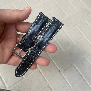 20/18mm Padded BLACK  Genuine OSTRICH Leg LEATHER SKIN WATCH STRAP BAND - Picture 1 of 10