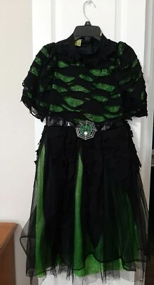 VESTIDO BRUJAS ASUSTADAS, DISFRAZ, NIÑAS M (10/12) VERDE Y NEGRO CON CINTURÓN ARAÑA Foto 1 de 4