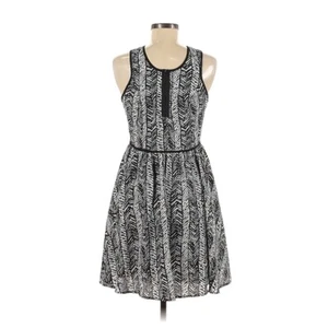 Topshop Sleeveless Fit & Flare Black & White Chevron Abstract Printed Dress 6 - Picture 1 of 10
