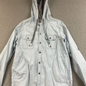Hoodie buddie Men's Blue Denim Hooded Shirt w/ hb3 Tech & Pockets Size M - Picture 1 of 12