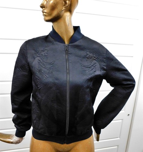 Giacca bomber Alexander McQueen nera sirena ancora trapuntata seta zip tg 46