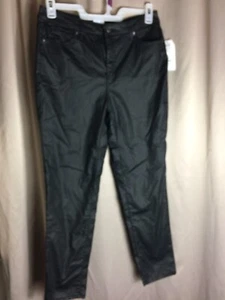 Time & Tru Damen Hose Größe 10 Schwarz Beschichtet Skinny Glänzend - Bild 1 von 5