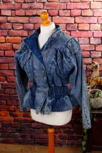 Vintage orig 80er Jeans Jacke Denim tailliert Schulterpolster Rockabella S - Bild 1 von 7