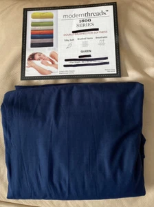 New Modern threads Navy Blue QUEEN SIZE FLAT SHEET 1800 DOUBLED BRUSHED - Picture 1 of 3