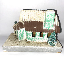 Vintage Christmas House Coconut Putz Display Mica Glitter Log w/ Tree ~ Japan
