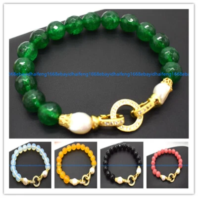 Natürliche 8/10/12mm Facettiert Mehrfarbig Runde Edelstein Perlen Armband 19cm - Bild 1 von 4