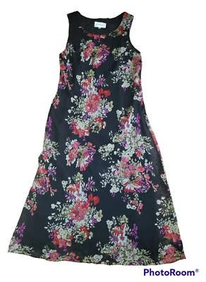 Maxi Vestido Floral Vintage Sin Mangas Talla 12 Negro Y2K Studio 1 Cottagecore Foto 1 de 4