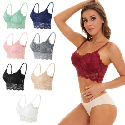 Women Lace Floral Bralette Backless Tank Crop Top Padded Bra Bustier Cami Vest - Image 1 of 4