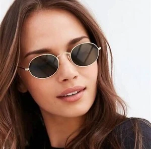 Classic Small Frame Oval Sunglasses Women/Men Brand Designer Alloy Gold Sun Gl - Picture 1 of 7