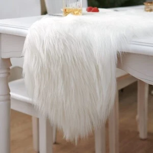 Faux Fur Christmas Table Runner White 11.8"x59" Holiday Party Fireplace Decor - Picture 1 of 7