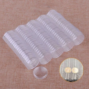100Pcs 26mm Clear Round Plastic COINN Capsule Container Storage Box Holder Case - Picture 1 of 3