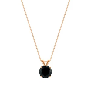 1 Ct Round Cut Black Solid Real 14K Rose Gold Solitaire Pendant 18" Necklace - Picture 1 of 3